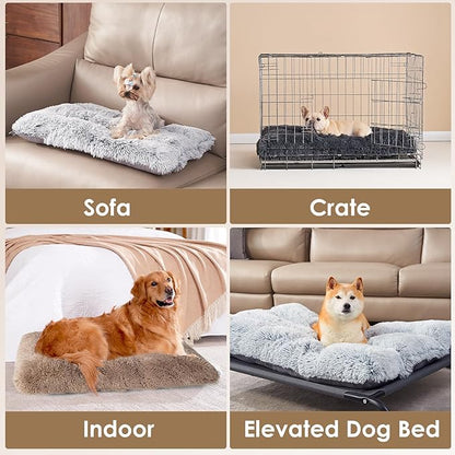EHEYCIGA Fluffy Dog Crate Bed for Medium Dogs, Plush Faux Fur Crate Pad, Calming Anti Anxiety Medium Dog Bed for Crate, Washable Soft Warm Mat with Non-Slip Bottom, Camel