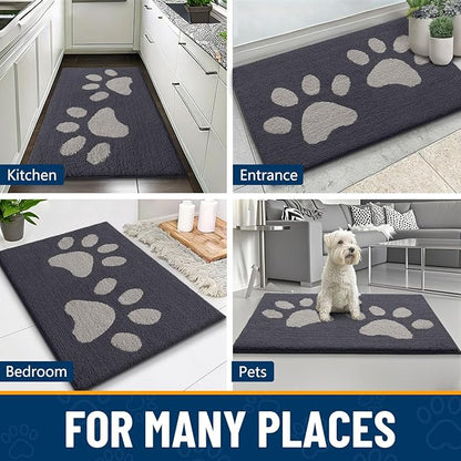 Smiry Dog Door Mat for Muddy Paws, Absorbs Moisture and Dirt, Low-Profile Entryway Mat with Non-Slip Backing, Entry Indoor Outdoor Doormat for Inside Floor (47x20 Inches, Dark Grey, Paw)