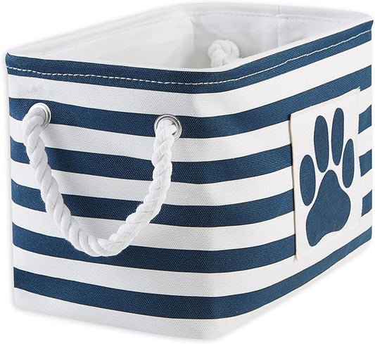 Bone Dry Pet Storage Collection Striped Paw Patch Bin, Small Rectangle, Navy