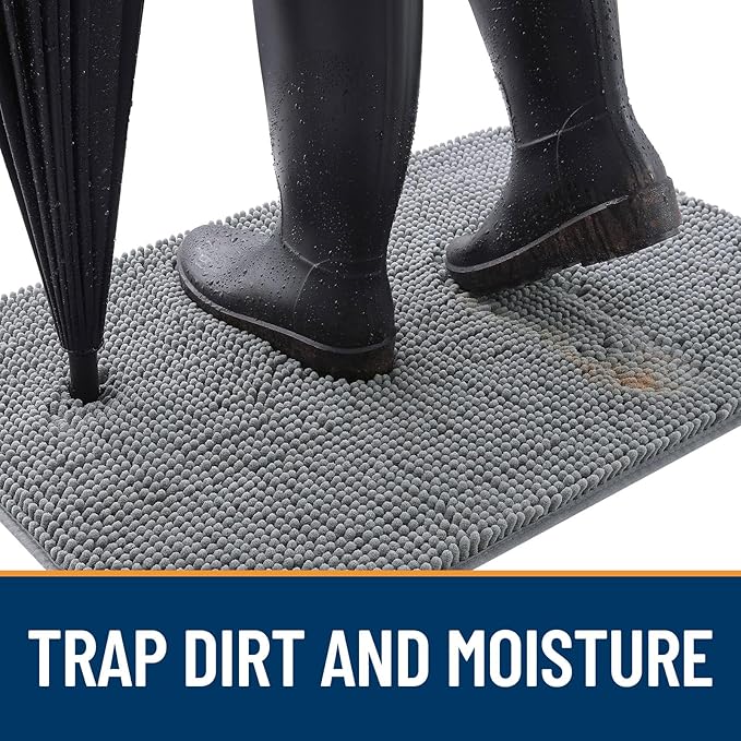 OLANLY Dog Door Mat Set 2-Piece 47x24, Absorbs Moisture and Dirt, Absorbent Non-Slip Washable Doormat, Quick Dry Chenille Mud Mat for Dogs, Entry Indoor Entryway Carpet for Inside Floor, Grey