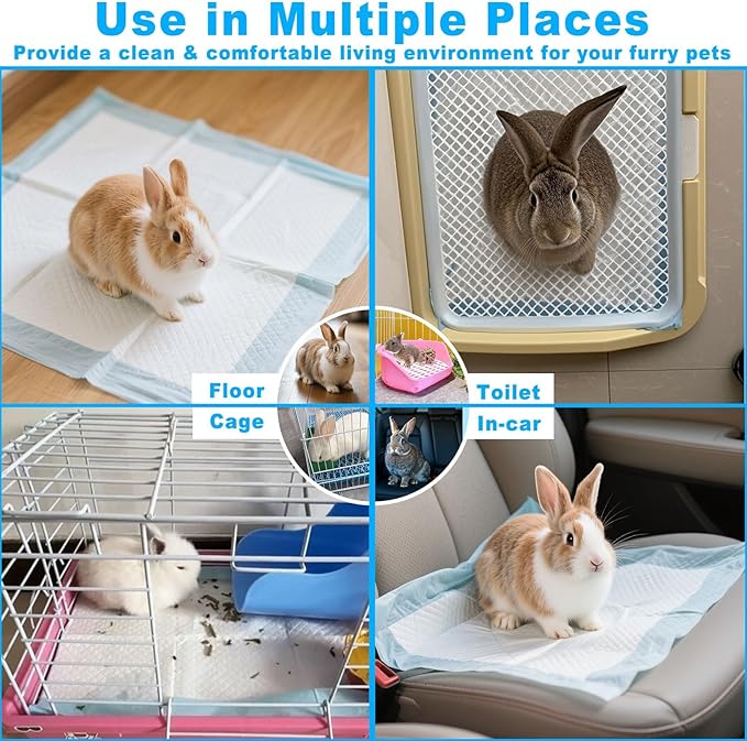 kathson 100Pcs Rabbit Pee Pads,18" x13" Disposable Bunny Diapers Cage Liners,Super Absorbent Pet Toilet Training Pads for Guinea Pig,Hedgehogs,Hamsters,Chinchillas,Cats,Reptiles and Small Animals
