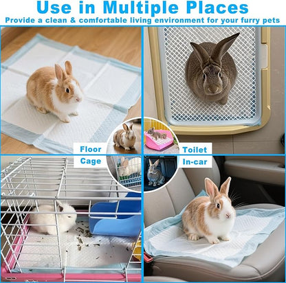 kathson 100Pcs Rabbit Pee Pads,18" x13" Disposable Bunny Diapers Cage Liners,Super Absorbent Pet Toilet Training Pads for Guinea Pig,Hedgehogs,Hamsters,Chinchillas,Cats,Reptiles and Small Animals