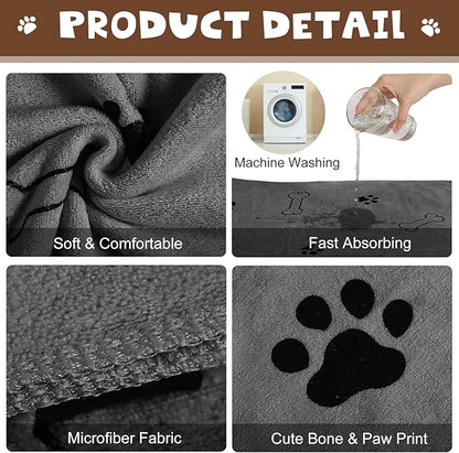 Chumia 4 Pcs Dog Towels for Drying Dog Puppy Bulk Microfiber Absorbent Paw Towel Pet Bathing Supplies Quick Drying for Medium Cats Pets Shower(55 x 28 Inch,Gray)