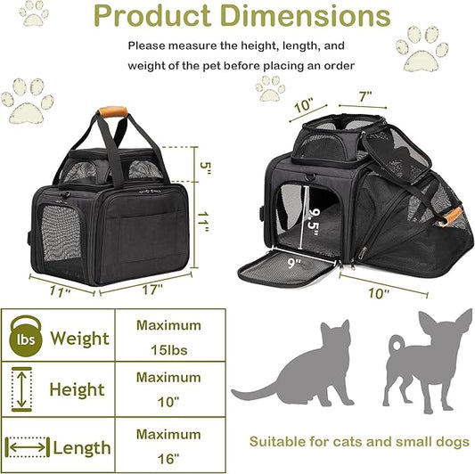 JUNGYOON Cat Carrier, Expandable Airline-Approved Soft-Sided Pet Travel Bag for Cats, Small Dogs & Small Pets, Breathable Mesh Design with Multi-Pockets & Fleece Pad (Dark Grey)