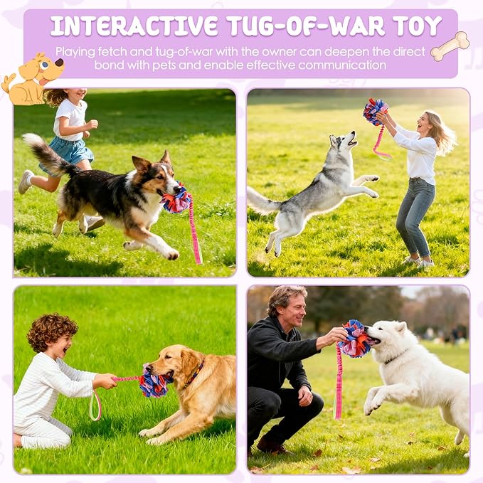 Snuffle Ball with Bungee Tug, Tug of War Rope Toys for Small Medium Dogs, Interactive Dog Toys Puppy Training Pull Toy for Exercise & Interactive Play Games (Pink)