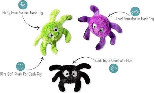 Fringe Studio, Creepy CRAWLY Spiders, Small Plush Dog Toy 3PCS Set, PetShop Collection (289479)