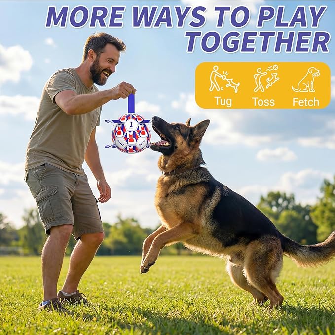 Interactive Dog Ball Toys, 2026 Dog Soccer Ball with Thicken Straps for Small Medium Breeds Tug of War, Small Herding Balls with Pump for Puppy Dogs Outdoor Play Training (Blue, 6 Inch)