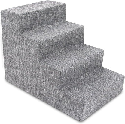Best Pet Supplies Dog Stairs & Steps - Foam Steps for Small Dogs & Cats, Non-Slip Indoor Balanced Pet Step Support, Dog Ramp, No Assembly, Ash Gray Linen, 4-Step (18-inch Height)
