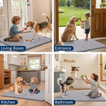 Smiry Dog Door Mat for Muddy Paws 30x20, Absorbs Moisture and Dirt Doormat, Non-Slip Washable Quick Dry Chenille Front Door Mat Indoor Entrance, Entryway Carpet for Inside Floor, Light Grey