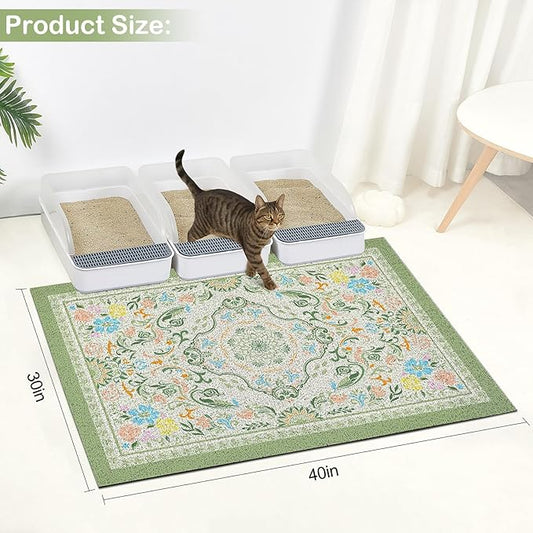 Glittme Cat Litter Mat with Non-Slip Bottom Litter Box Mat 40"X30" Litter Trapping Mat Easy to Clean Washable Cat Food Mat for Kitty,XL