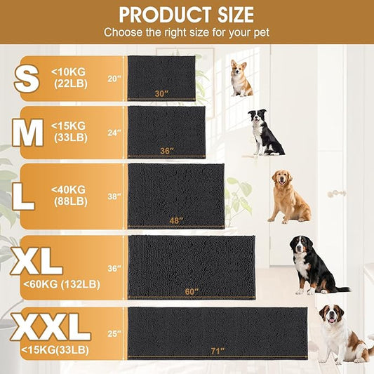 Extra Large Dog Door Mats for Muddy Paws, 60" x 36" Chenille Absorbent Mud Mat for Dogs, Non Slip Heavy Dog Rugs For Muddy Paws, Soft Indoor Door Mat for Entryway, Mud Paw, Inside Floor, Dark Grey