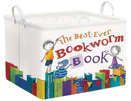 Large Kids Book Storage Bin Collapsible Nursery Toy Basket Canvas Teacher Crate Room Classroom Box Organizer Decor(Color Book)