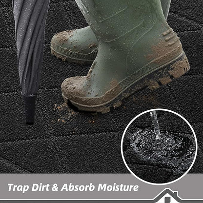 BEQHAUSE Dirt Trapper Door Mat 24" x 36", Doormat Non-Slip Entryway Rugs Washable, Dog Door Mat Stain Resistant and Absorbent Welcome Floor Mat for Front Back Door, Mud Wet Shoes & Paws, Black