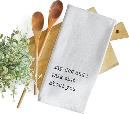 MAINEVENT My Dog and I Talk Shit About You Towel 18x24 Inch, Me and My Talk Sh t About You Kitchen Towel Saying, Funny Dog Kitchen Towels Funny Tea Towel Themed Kitchen Towels Corgi Hand Towel