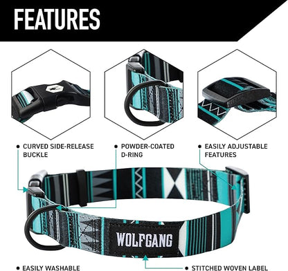 Wolfgang Heavy Duty, Adjustable Dog Collar with Quick Release Nylon Buckle for Walking & Training, WesternSky Print, Small