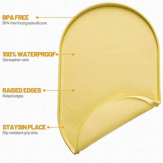 Hubulk 100% Waterproof Silicone Pet Feeding Mat with Raised Edge for Food and Water, Dog Bowl Mats, Cat Bowls Placemat with High Lip Protects Floor for Cats and Dogs (Yellow, 16" L x 10" W)