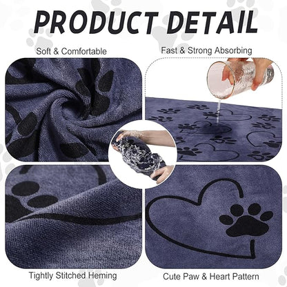 4 Pcs Dog Bath Towels Microfiber Drying Dog Towel Absorbent Pet Heart Paw Towels for Medium Dogs Puppy Cats Pets Shower(Gray)