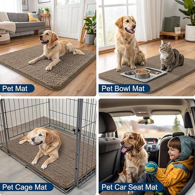 Smiry Dog Door Mat for Muddy Paws 59x35, Absorbs Moisture and Dirt Doormat, Non-Slip Washable Quick Dry Chenille Front Door Mat Indoor Entrance, Entryway Carpet for Inside Floor, Camel