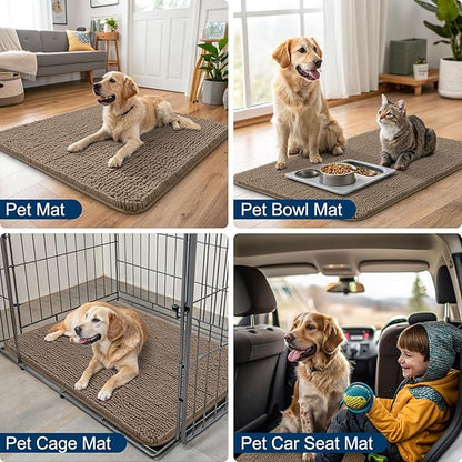 Smiry Dog Door Mat for Muddy Paws 71x46, Absorbs Moisture and Dirt Doormat, Non-Slip Washable Quick Dry Chenille Front Door Mat Indoor Entrance, Entryway Carpet for Inside Floor, Camel