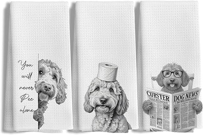 Funny Goldendoodle Dog Hand Towels Set of 3, You Will Never Pee Alone Funny Bathroom Hand Towels, Goldendoodle Gifts, Dog Bathroom Decor, 16x24
