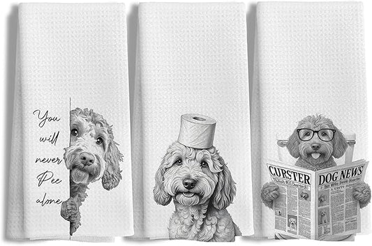 Funny Goldendoodle Dog Hand Towels Set of 3, You Will Never Pee Alone Funny Bathroom Hand Towels, Goldendoodle Gifts, Dog Bathroom Decor, 16x24