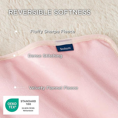 Bedsure Waterproof Blanket for Bed - Sherpa Fleece Waterproof Dog Blankets for Large Dogs, Pet Blankets for Bed/Couch/Dog Crate, Soft Plush Reversible Furniture Protector, Queen Size, 90"x86", Pink