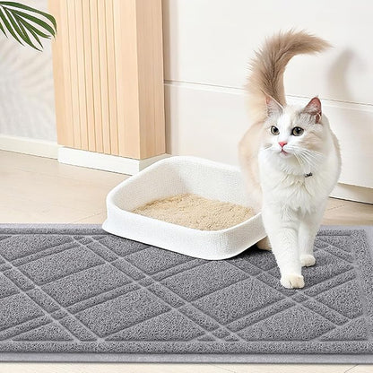 Smiry Cat Litter Box Mat 47x32, Non-Slip Water Resistant Litter Trapping Mat, Easy Clean Less Waste and Urine-Locking Cat Carpet for Indoor, Grey
