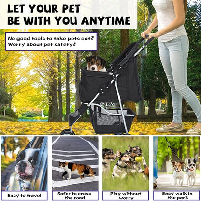 Dog Stroller for Small Dogs,Pet Stroller Strolling Cart Folding Pet Gear Lightweight Waterproof with Storage Basket for Puppy Small Medium Dogs Cats for Travel,Black