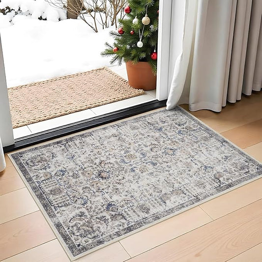 RUUGME Washable Area Rug 2x3 - Vintage Kitchen Rugs Stain Resistant Rugs for Living Room Bedroom Laundry Room Mat Distressed Rug Hallway Floor Carpet Runner for Bathroom 2'x3' Brown/Blue