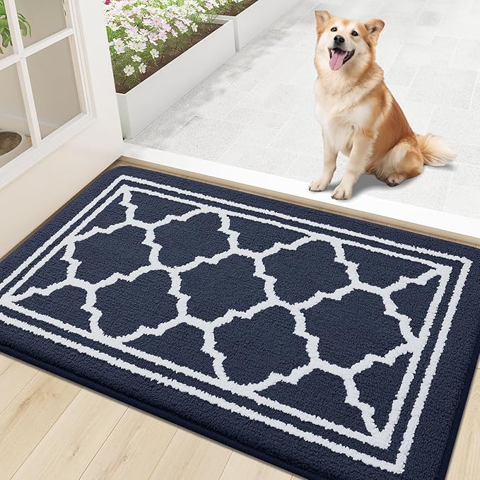 Buganda Indoor Door Mat, Dirt-Resistant and Absorbent Doormat, Anti-Slip, Low Profile Floor Mats for Inside Entryway, Front, and Back Door Entrance (30x17 Inches, Navy Blue)