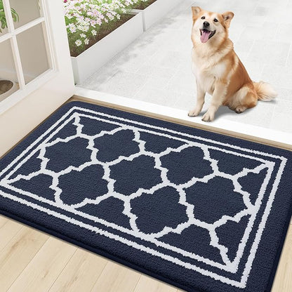 Buganda Indoor Door Mat, Dirt-Resistant and Absorbent Doormat, Anti-Slip, Low Profile Floor Mats for Inside Entryway, Front, and Back Door Entrance (30x17 Inches, Navy Blue)