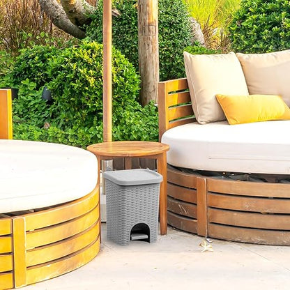 Superio 2-Pack Mini 6L Step Pedal Trash Can - Wicker Design, Hidden Mechanism, Durable Plastic, Ideal for Desktop, Countertop, Pet Waste/Dog Poop- Grey