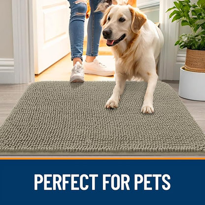 OLANLY Dog Door Mat for Muddy Paws 32x20, Absorbs Moisture and Dirt, Absorbent Non-Slip Washable Doormat, Quick Dry Chenille Mud Mat, Entry Indoor Entryway Carpet for Inside Floor, Warm Taupe