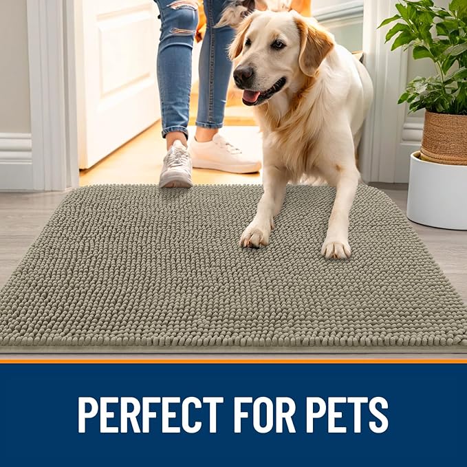 OLANLY Dog Door Mat for Muddy Paws 70x46, Absorbs Moisture and Dirt, Absorbent Non-Slip Washable Doormat, Quick Dry Chenille Mud Mat, Entry Indoor Entryway Carpet for Inside Floor, Warm Taupe