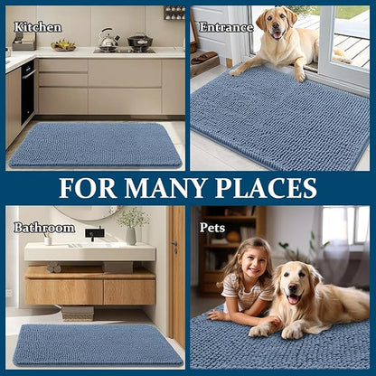 OLANLY Dog Door Mat for Muddy Paws 70x32, Absorbs Moisture and Dirt, Absorbent Non-Slip Washable Doormat, Quick Dry Chenille Mud Mat for Dogs, Entry Indoor Entryway Carpet for Inside Floor, Airy Blue