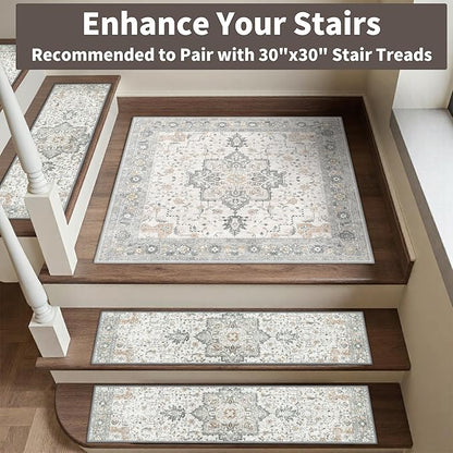 Non Slip Stair Treads for Wooden Steps 4PCS - 8"x30" Indoor Safety Carpet, Edging Mats with TPE Adhesive Backing, Pet and Elderly Friendly Stair Rugs (Taupe)