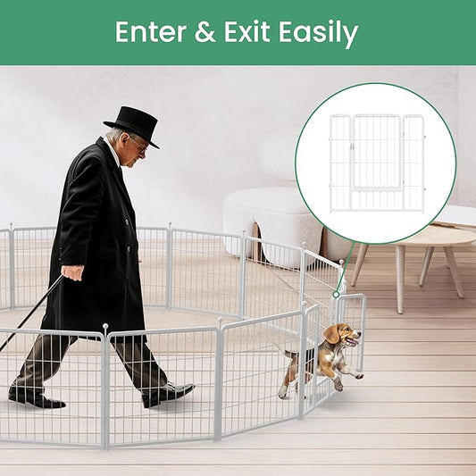 HealSmart Dog Playpen Indoor, Puppy Playpen Indoor Outdoor for Yard, Camping, RV, 24" Height 16 Panels Heavy Duty Dog Pen for Puppies/Small Dogs, White
