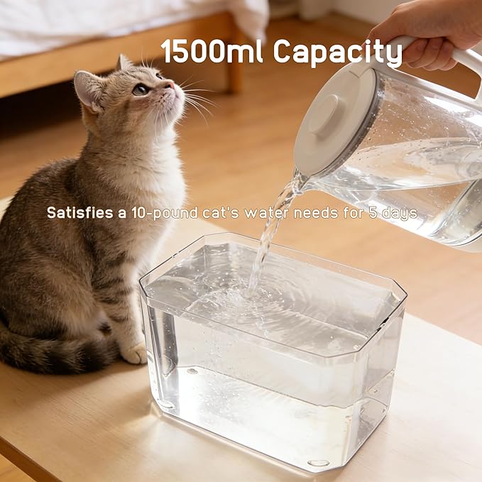 Plastic Cat Water Fountains Transparent and Visible Tank,50.7Oz/1.5L Cat and Dog Drinking Bowl Water Foutain Indoor Easy to Clean Small Pet Water Fountain with Quiet Pump