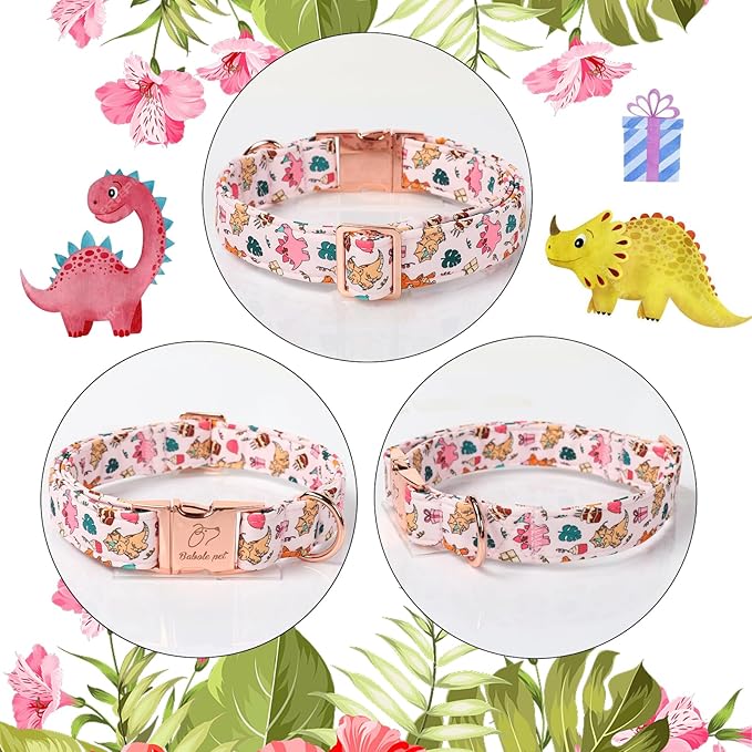 Cute Dinosaur Dog Collar - Adjustable Cartoon Girl Dog Collars for Giant Large Dogs, Heavy Duty Metal Buckle Pet Collar, Pink Dino, XL