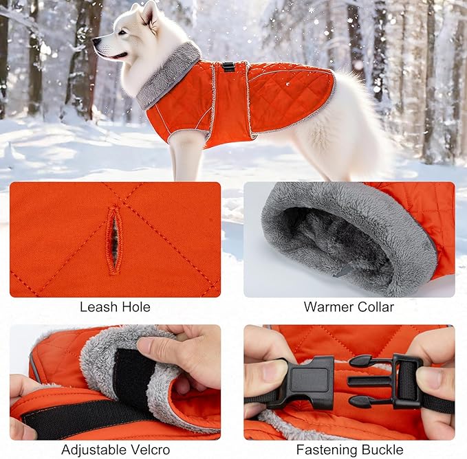 Dog Coat, Warm Dog Winter Coat for Medium Dogs, Waterproof Jacket with Adjustable Buckle & Velcro, Reflective Turtleneck Cold Weather Coats, Pet Fleece Vest Snow Jacket (Orange, XXXL)