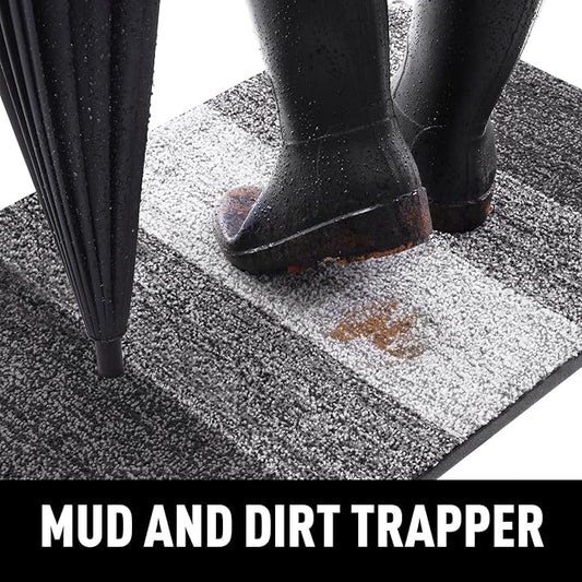 Smiry Dog Door Mat for Muddy Paws, Absorbs Moisture and Dirt, Low-Profile Entryway Mat with Non-Slip Backing, Entry Indoor Outdoor Doormat for Inside Floor (47x24 Inches, Grey, Striped)