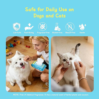 Pet Wipes for Dogs and Cats, Deodorizing Dog Cleaning Wipes with Coconut Extract, Extra Thick Hypoallergenic Dog Wipes for Paws and Butt Ears Eyes Coats, 100 Count