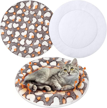 VitalCozy 2 Pack Self Heating Cat Pad Self Heating Cat Bed Machine Washable Heat Pet Mat Reversible Body Thermal Warm Round Dog Bed Crate Blanket for Feral and Indoor Cats(16'',Heart)