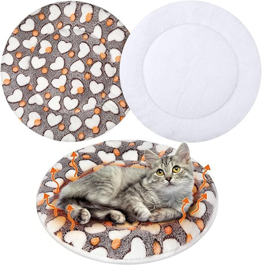 VitalCozy 2 Pack Self Heating Cat Pad Self Heating Cat Bed Machine Washable Heat Pet Mat Reversible Body Thermal Warm Round Dog Bed Crate Blanket for Feral and Indoor Cats(16'',Heart)