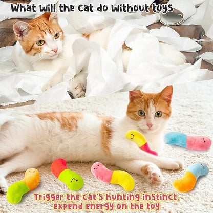 L1rabe Worm Candy Catnip Stuffed Toys - 6P Colorful Worm Organic Cat Toys Funny Indoor Chew Bite Kick Tools, Interactive Pet Supplies Cat Lovers Kittens Birthday Presents Pet Summer Gifts