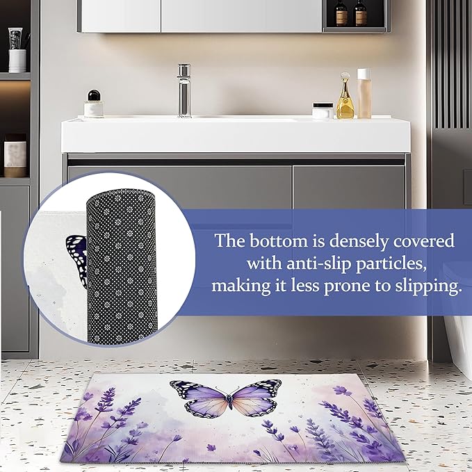 Purple Butterfly Welcome Mat,Watercolor Lavender Indoor Rugs for Entryway,Anti-Slip Low Profile Doormats Porch Mats for Front Door Stairway Rug Living Room Floor Mat 30 x 17 Inch