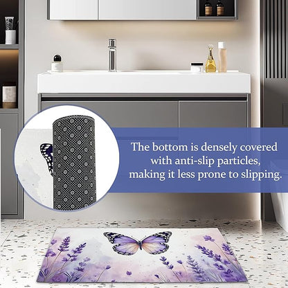 Purple Butterfly Welcome Mat,Watercolor Lavender Indoor Rugs for Entryway,Anti-Slip Low Profile Doormats Porch Mats for Front Door Stairway Rug Living Room Floor Mat 30 x 17 Inch