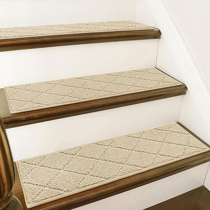 COSY HOMEER Stair Treads for Wooden Steps 9"x28",Washable Non Slip Peel and Stick Carpet Stair Treads with Reusable Residue Free Backing Soft Pet Friendly Stair Runner for Kids Elders,Warm Beige,7pcs