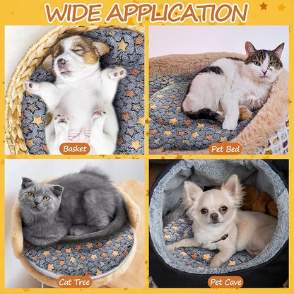 VitalCozy 2 Pack Self Heating Cat Pad Self Heating Cat Bed Machine Washable Heat Pet Mat Reversible Body Thermal Warm Round Dog Bed Crate Blanket for Feral and Indoor Cats(16'',Star)