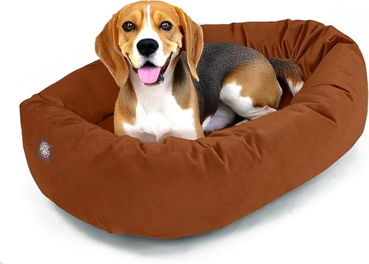 Majestic Pet 32 Inch Suede Calming Dog Bed Washable – Cozy Soft Round Dog Bed with Spine Support for Dogs to Rest Their Head - Fluffy Donut Dog Bed 32x23x7 (Inch) - Round Pet Bed Medium – Rust (2025)